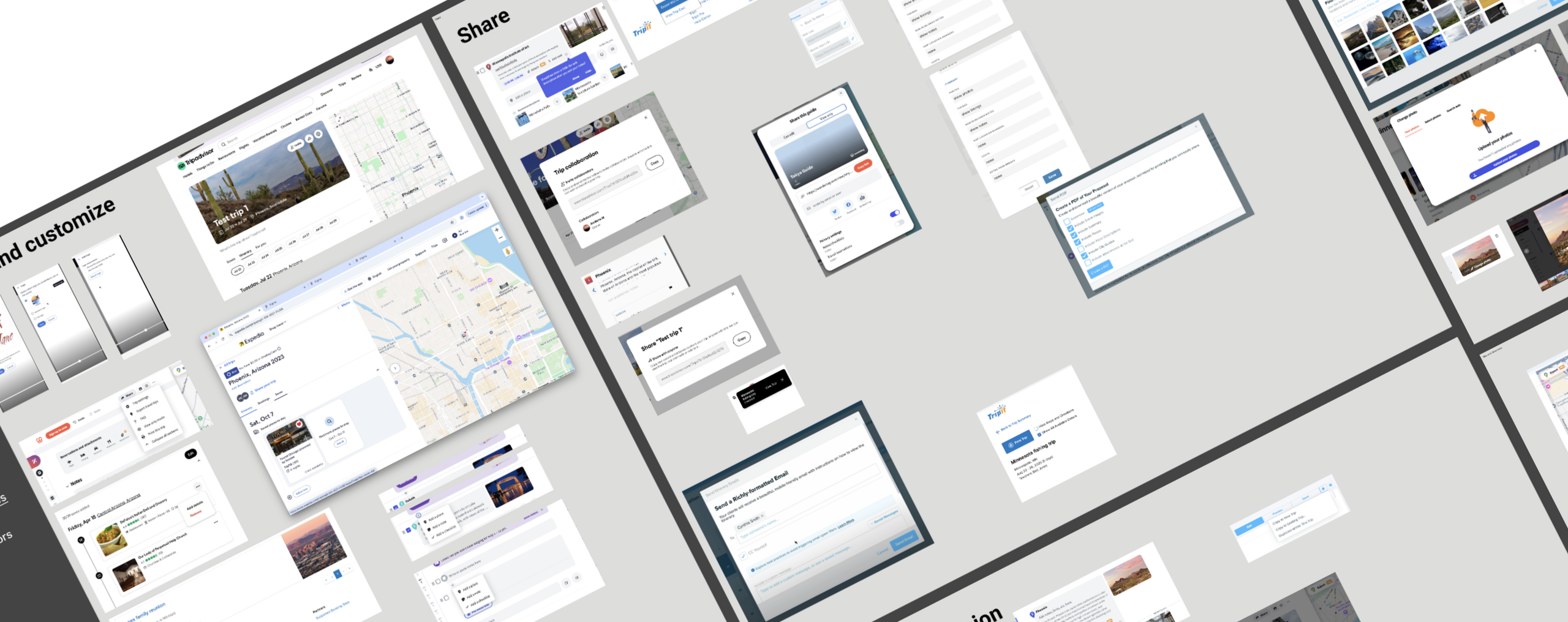 Competitive audit collage of itinerary sharing patterns