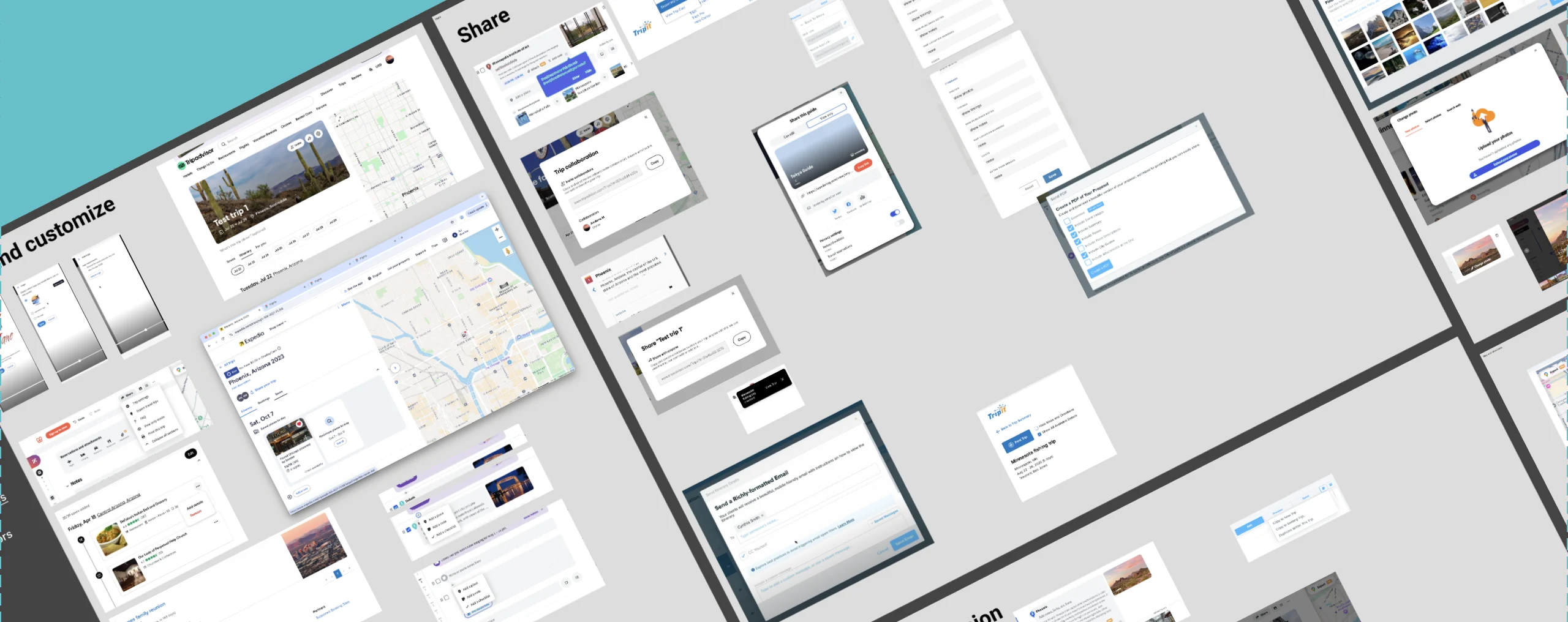 Competitive audit collage of itinerary sharing patterns