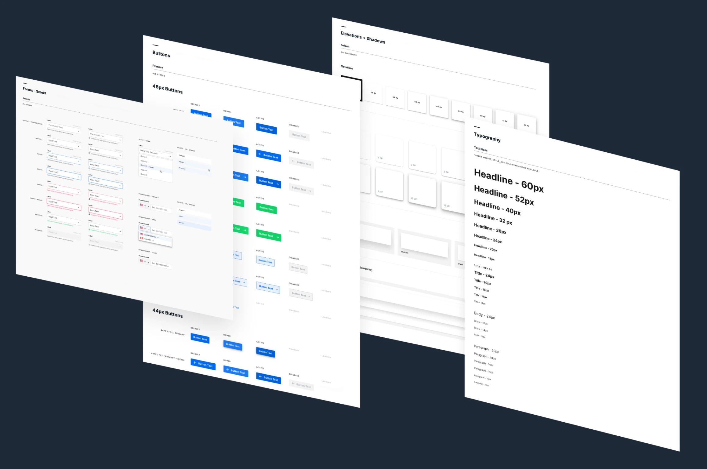 REACH.ai design system sheets with colors, buttons, and typography